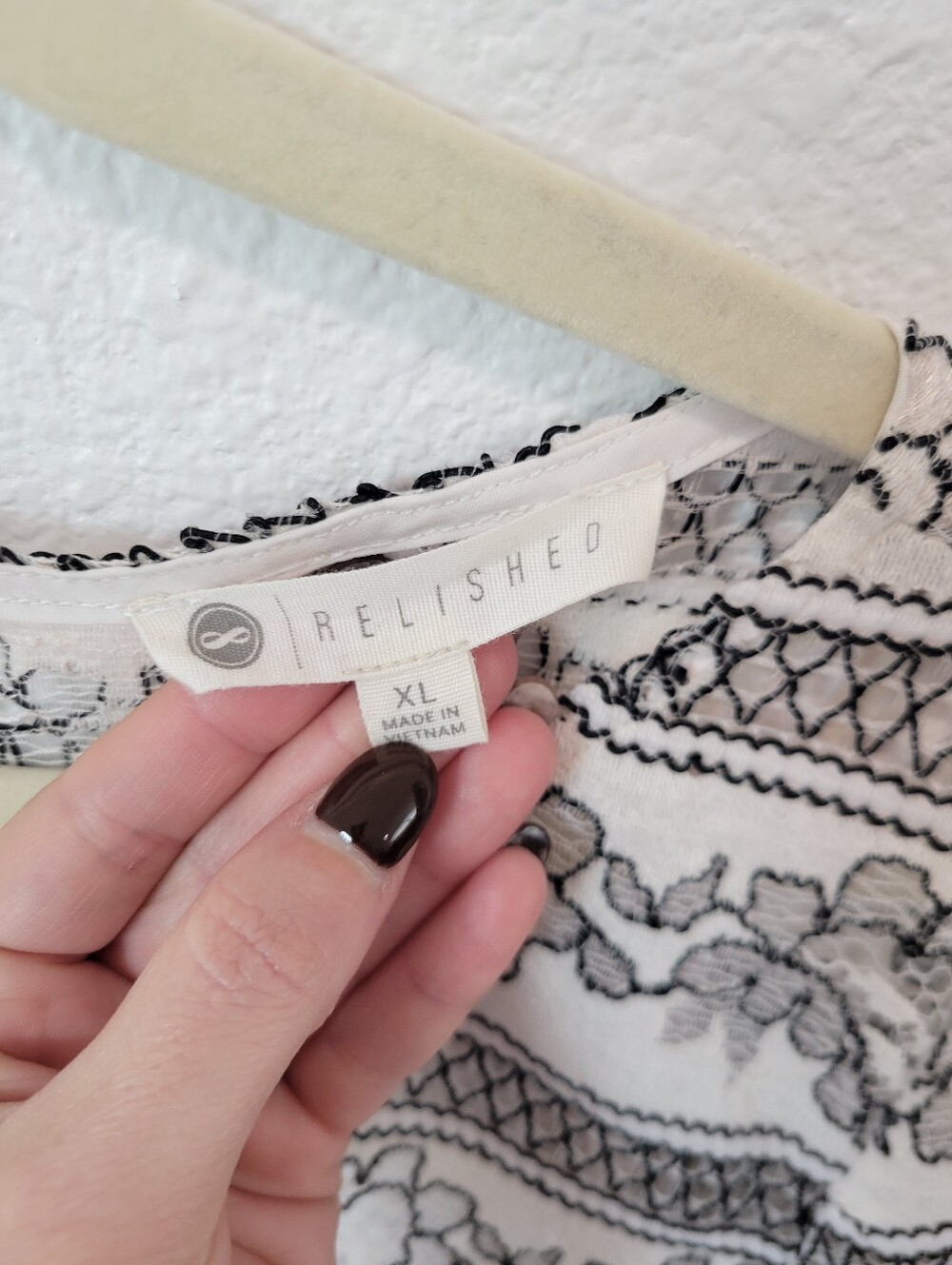 Relished Open Knit Lace Crop Blouse Womens XL White Black Monochrome Top - Picture 3 of 8